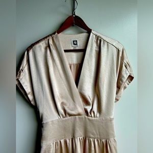 Gold, Satin Anne Klein V-neck Dress